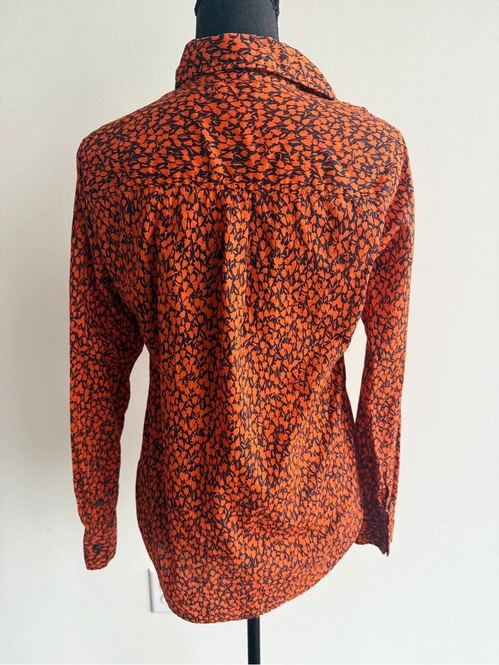 J. Crew Orange & Navy Floral Half Button-Down Shirt
